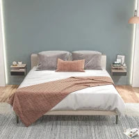 Set di 2 Comodini Sospesi Moderni con Cassetto e Mensola Superiore, 35x32x22.5cm, Rovere e Nero