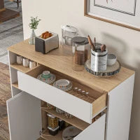 Mobile Buffet da Stoccaggio Cucina Stile Scandinavo 1 Mobile Doppio a Ante 1 Cassetto e 4 Nicchie Ripiani Regolabili, Bianco