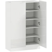 Scarpiera per Ingresso con 2 Porte, Chiusura Soft e Ripiani Regolabili per 20 Paia di Scarpe, Bianco Lucido