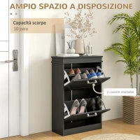 Scarpiera Moderna con 2 Cassetti Ribaltabili per 10 Paia di Scarpe e Ripiano Regolabile, 54x24x82.5cm, Nero