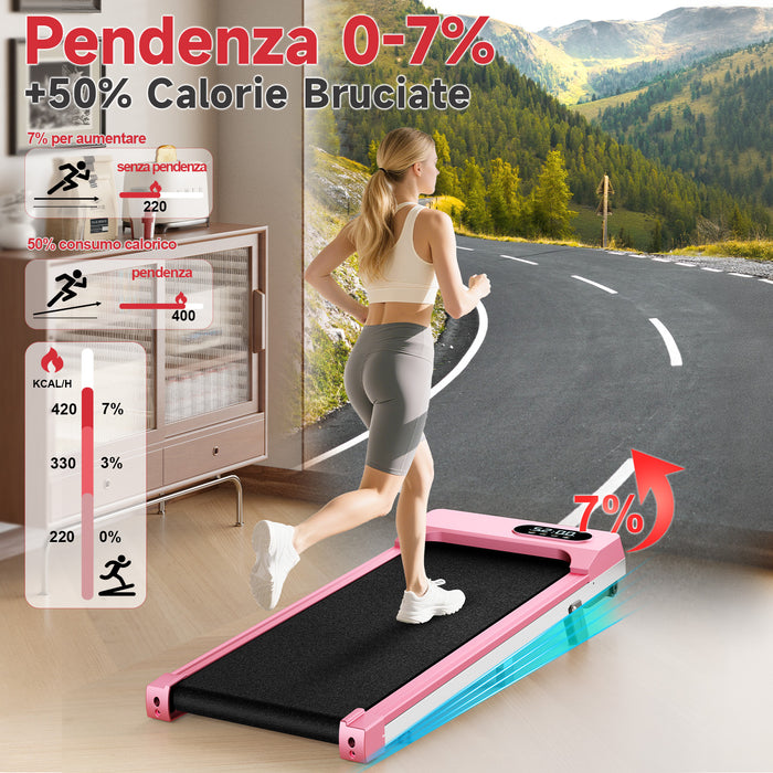 Tapis Roulant per casa e ufficio - RATTANTREE - Display a LED - 8km/h - Capacity 130 kg - Rosa