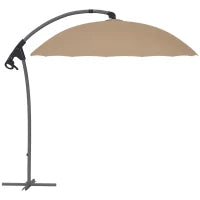 Ombrellone da Giardino Decentrato 2.7m Apertura a Manovella e 16 Stecche in Fibra di Vetro, Cachi