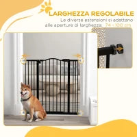 Cancelletto per Cani Estensibile con 4 Viti Regolabili, in Metallo e Plastica, 74-100x94 cm, Nero