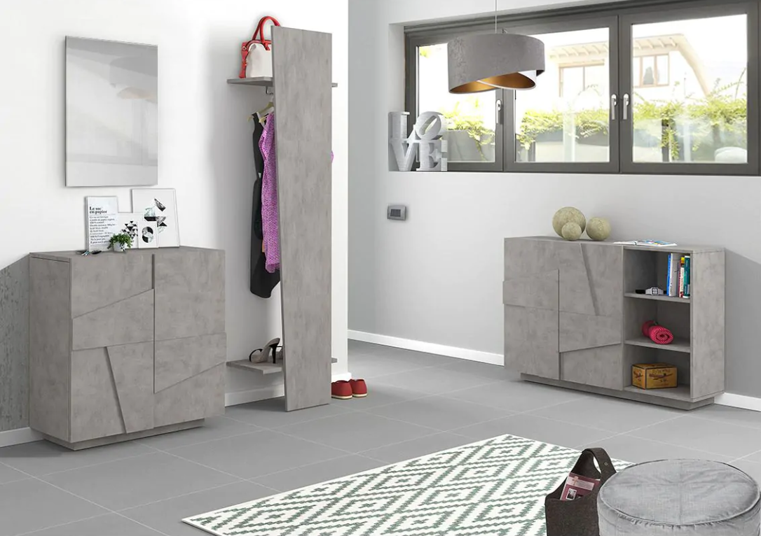  Ingresso moderno con scarpiera, appendiabiti e madia in finitura Beton ZTCASOGG1