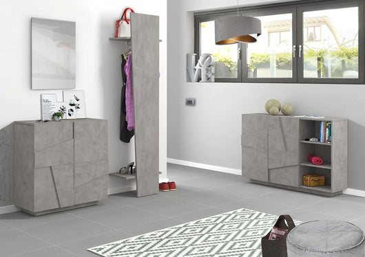 Ingresso moderno con scarpiera, appendiabiti e madia in finitura Beton ZTCASOGG1