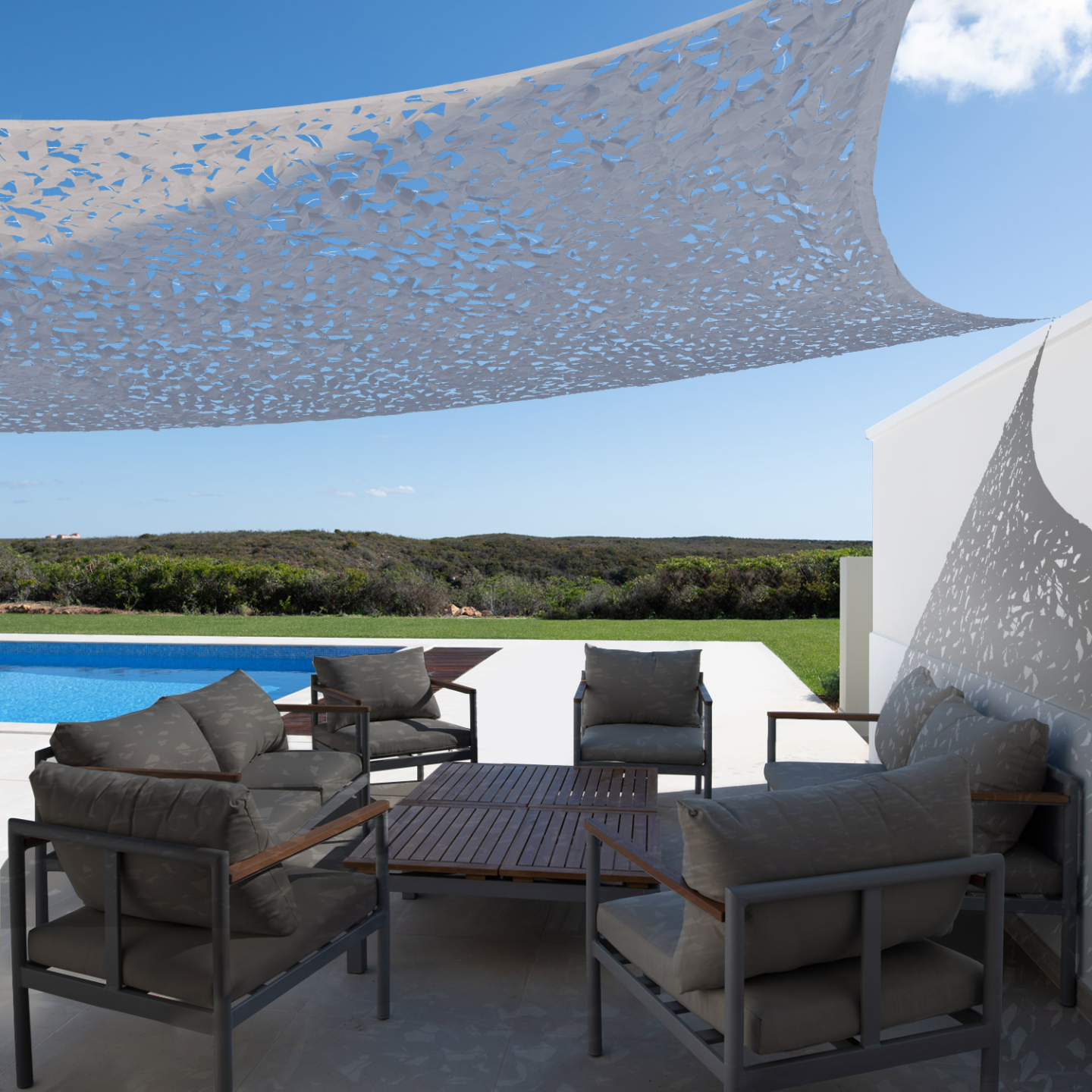 IDMarket - Vela rettangolare con disegno mimetico 4x6 M grigio chiaro