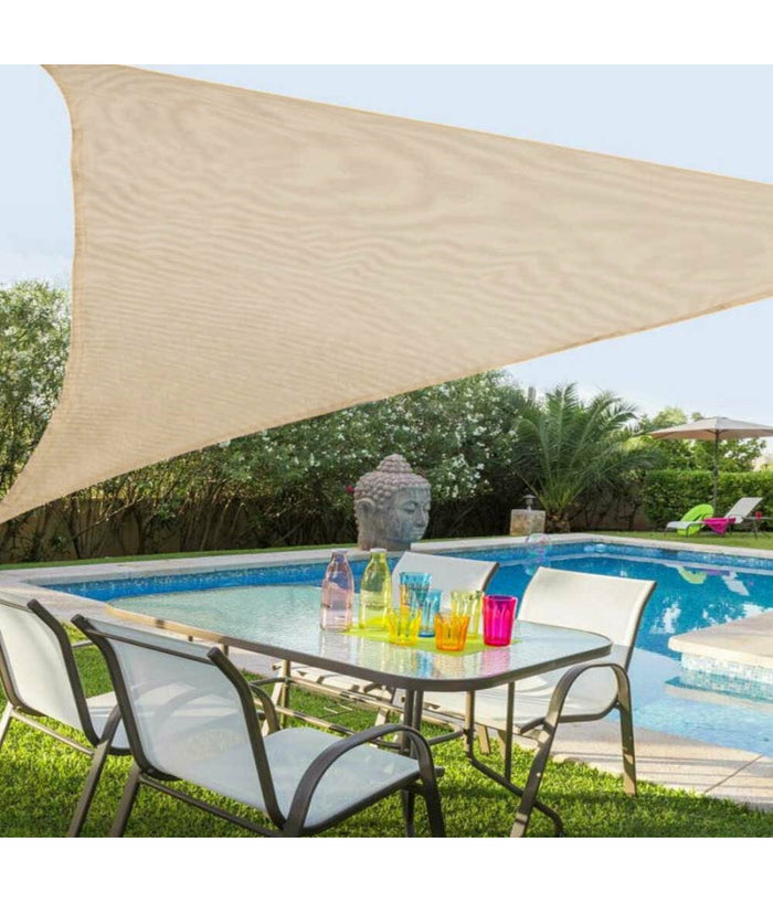 Vela Telo Parasole 3,6 X 3,6 Mt Tenda Triangolare Ombreggiante Giardino Tessuto  Beige       