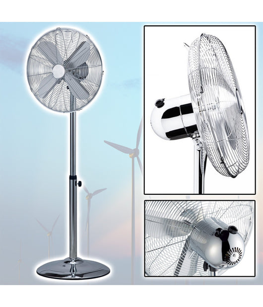 Ventilatore A Piantana Cromato 4 Pale 40cm Oscillante 3 Velocita' H 115 Cm 60 W         