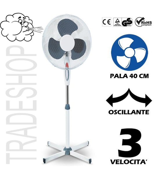 Ventilatore A Piantana Oscillante Pala 40cm 3 Velocità  Base A Croce 45w Colorato         