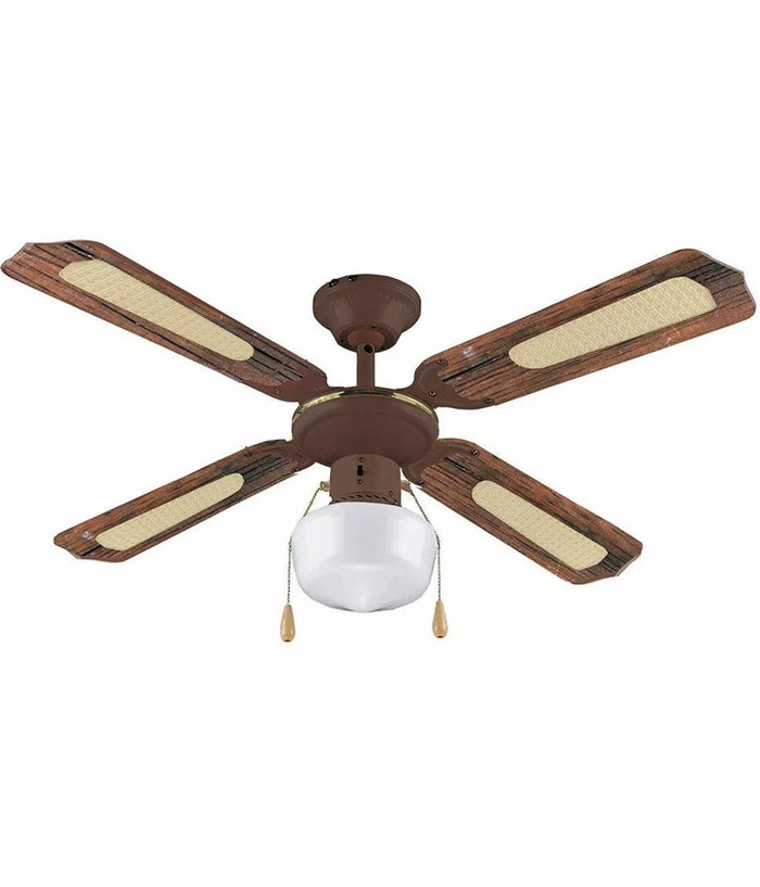 Ventilatore A Soffitto 4 Pale 108cm 3 Velocita' + Luce In Legno E Metallo 55w         