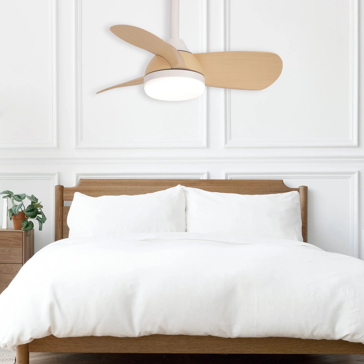 LÚZETE - VENTILATORE A SOFFITTO LED 17W REGOLABILE MOTORE DC LEGNO CHIARO SIERRA