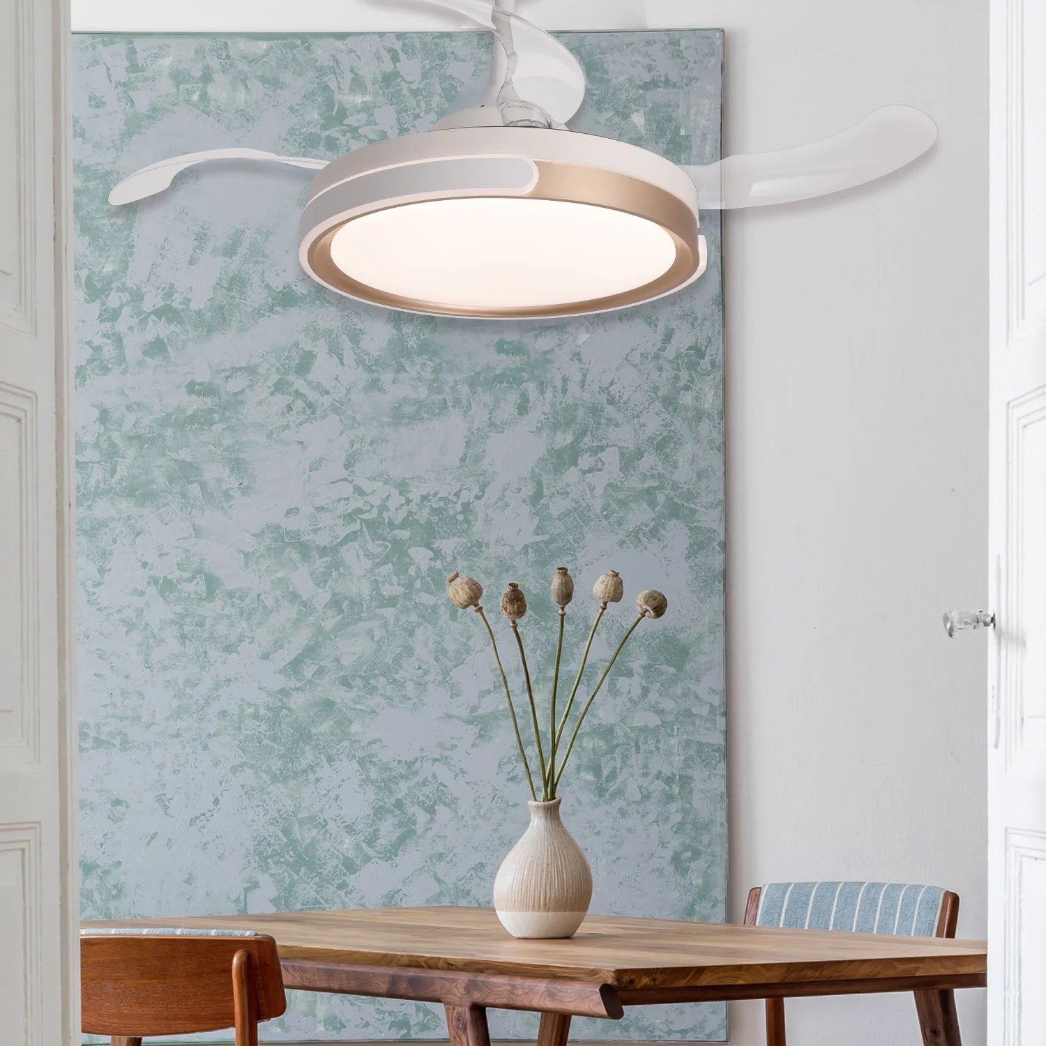 LÚZETE - VENTILATORE A SOFFITTO LED 35W REGOLABILE CON 4 PALETTE RIENTRANTI BURLINGTON