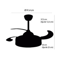 LÚZETE - VENTILATORE A SOFFITTO LED 38W REGOLABILE CON 4 PALE PIEGHEVOLI SKYLER