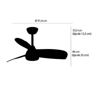 LÚZETE - VENTILATORE DA SOFFITTO CON LUCE 17W MOTORE DC SIERRA BIANCO Ø 91,4 CM