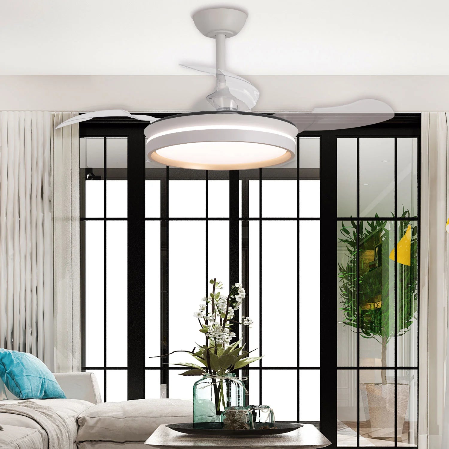 LÚZETE - VENTILATORE DA SOFFITTO CON LUCE LED 24W REGOLABILE MOTORE DC BIANCO CASCADE