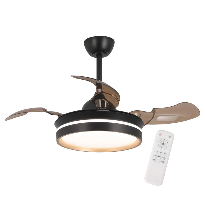 LÚZETE - VENTILATORE DA SOFFITTO CON LUCE LED 24W REGOLABILE MOTORE DC NERO CASCADE