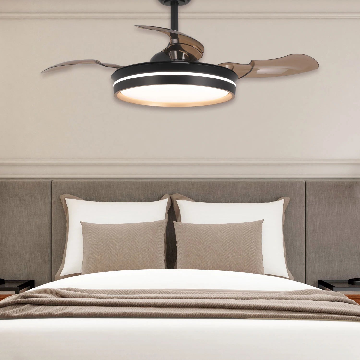 LÚZETE - VENTILATORE DA SOFFITTO CON LUCE LED 24W REGOLABILE MOTORE DC NERO CASCADE