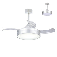 LÚZETE - VENTILATORE DA SOFFITTO LED 24W REGOLABILE ARGENTO 4 PALE PIEGHEVOLI MOTORE DC PALMA