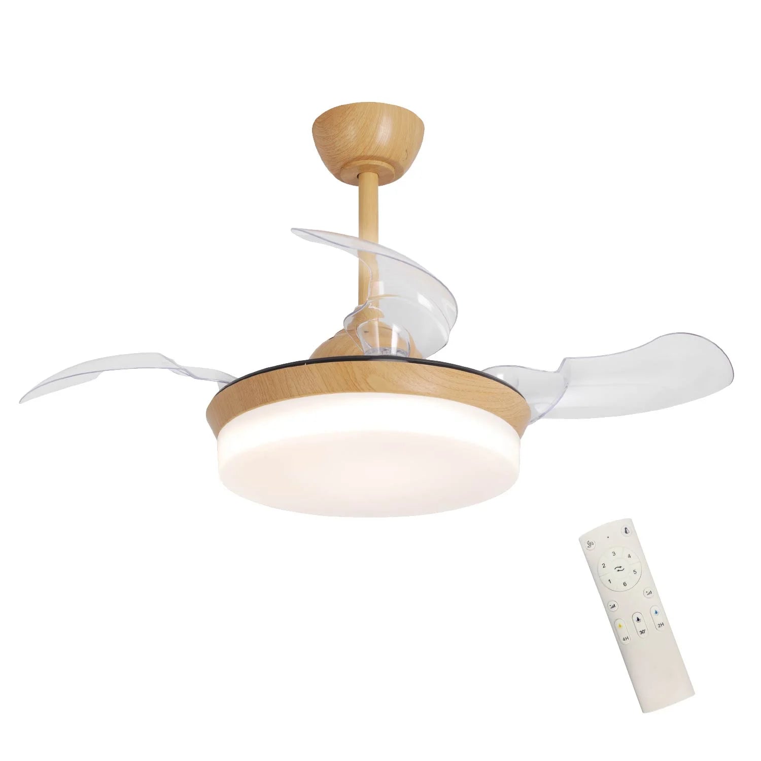 LÚZETE - VENTILATORE DA SOFFITTO LED 24W REGOLABILE COLORE LEGNO 4 PALE PLEGHEVOLI GERALDTON