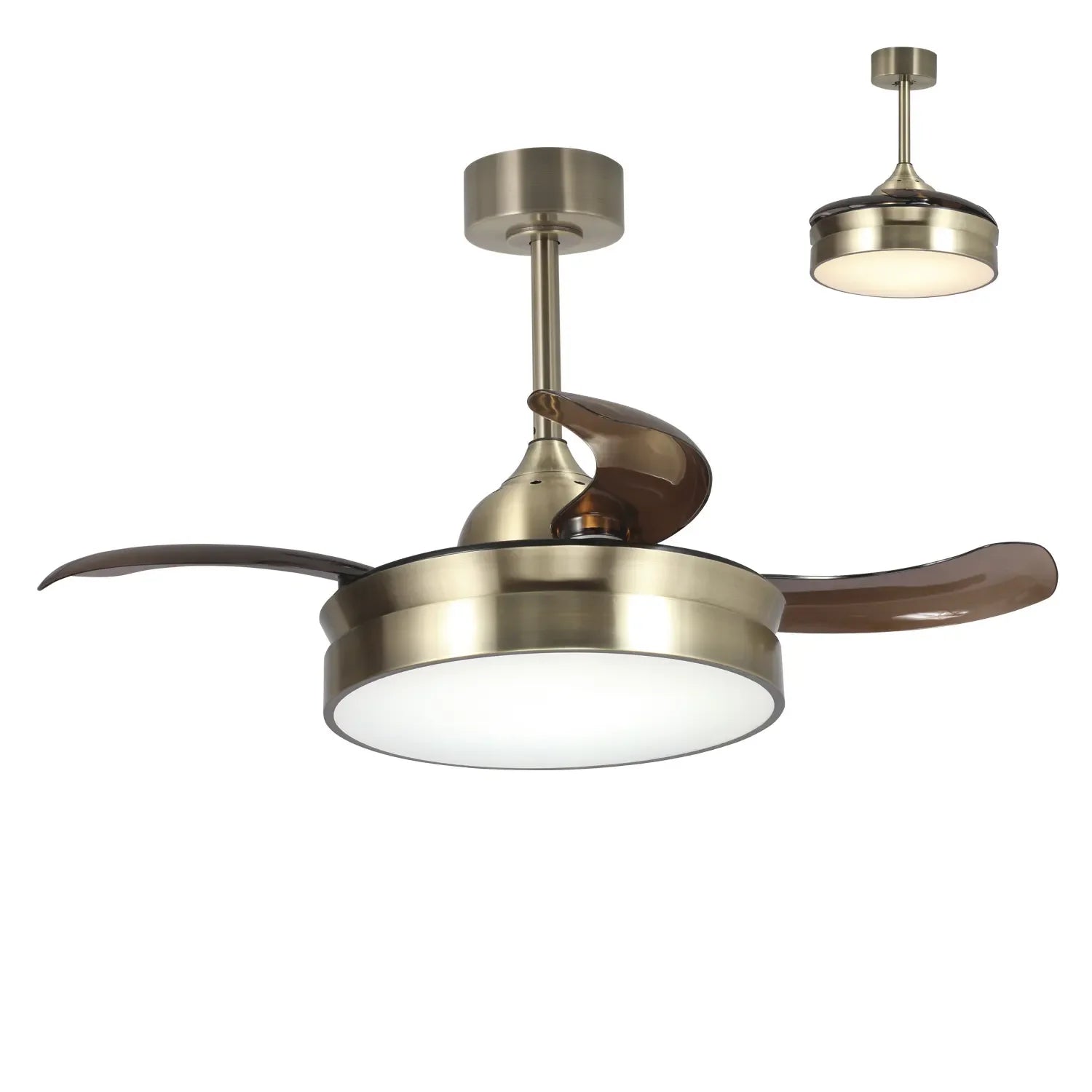 LÚZETE - VENTILATORE DA SOFFITTO LED 24W REGOLABILE IN BRONZO ANTICATO CON 4 PALE PIEGHEVOLI E MOTORE DC PALMA