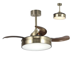 LÚZETE - VENTILATORE DA SOFFITTO LED 24W REGOLABILE IN BRONZO ANTICATO CON 4 PALE PIEGHEVOLI E MOTORE DC PALMA