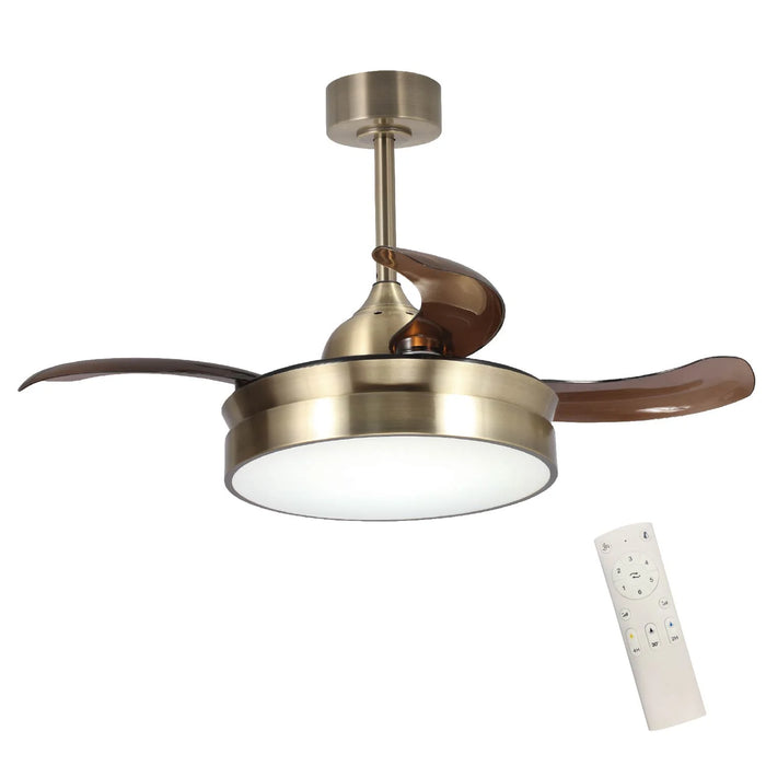 LÚZETE - VENTILATORE DA SOFFITTO LED 24W REGOLABILE IN BRONZO ANTICATO CON 4 PALE PIEGHEVOLI E MOTORE DC PALMA