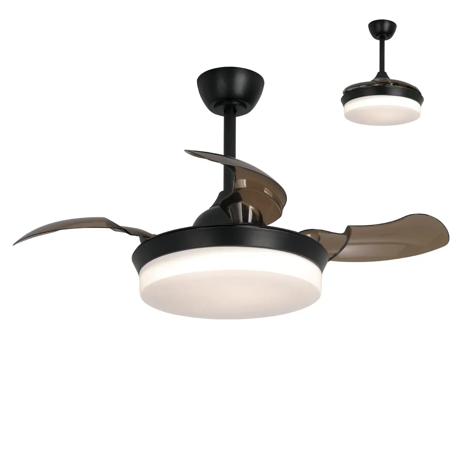 LÚZETE - VENTILATORE DA SOFFITTO LED 24W REGOLABILE NERO CON 4 PALE PIEGHEVOLI GERALDTON