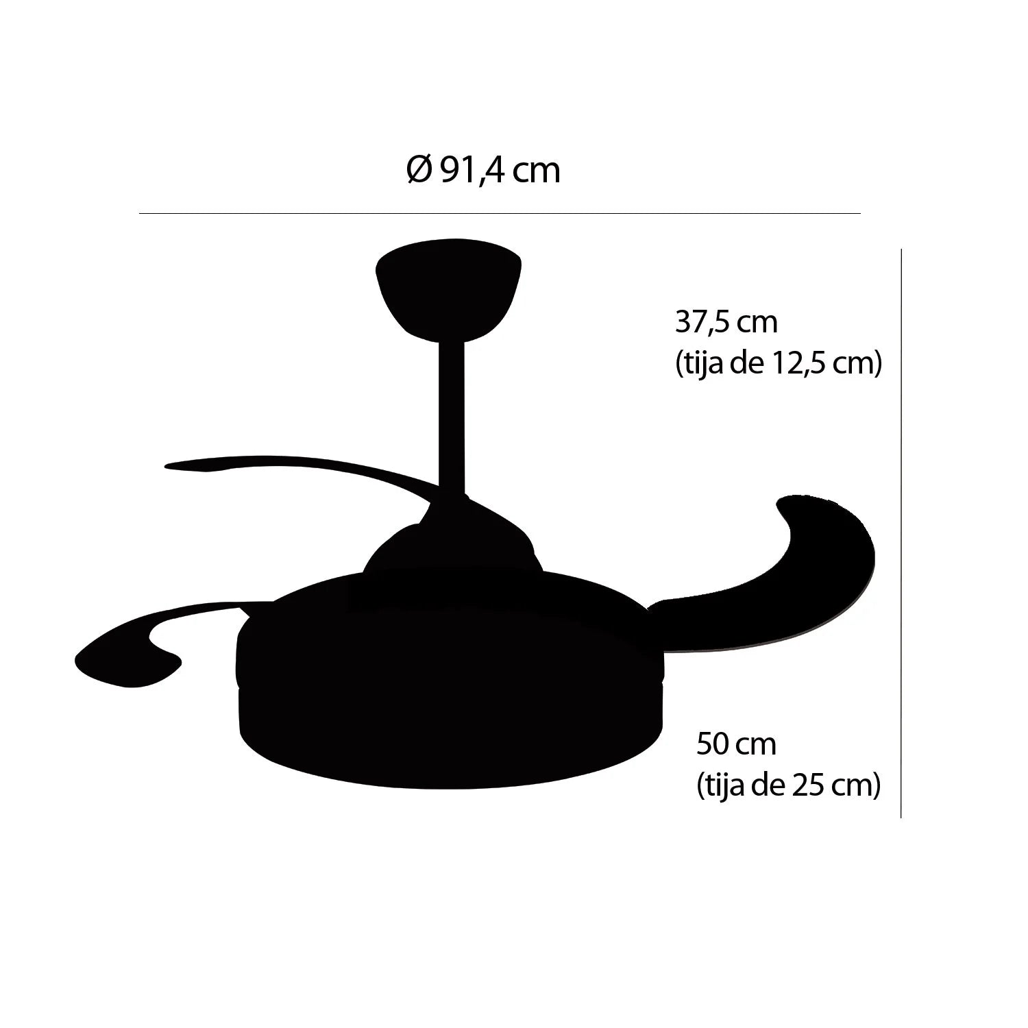 LÚZETE - VENTILATORE DA SOFFITTO LED 38W REGOLABILE 4 PALE PIEGHEVOLI TUCSON