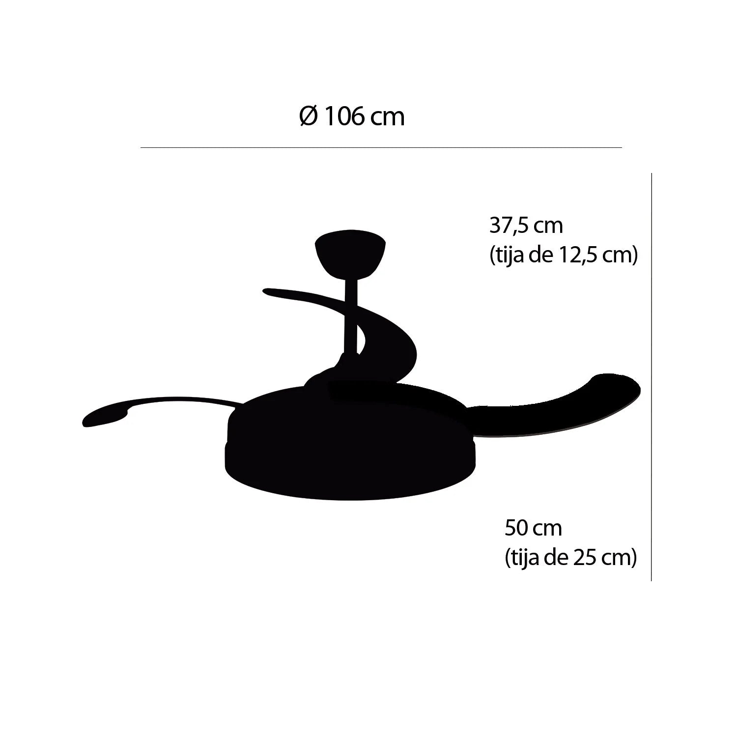 LÚZETE - VENTILATORE DA SOFFITTO LED 48W REGOLABILE 4 PALE PLEGABILI TUCSON