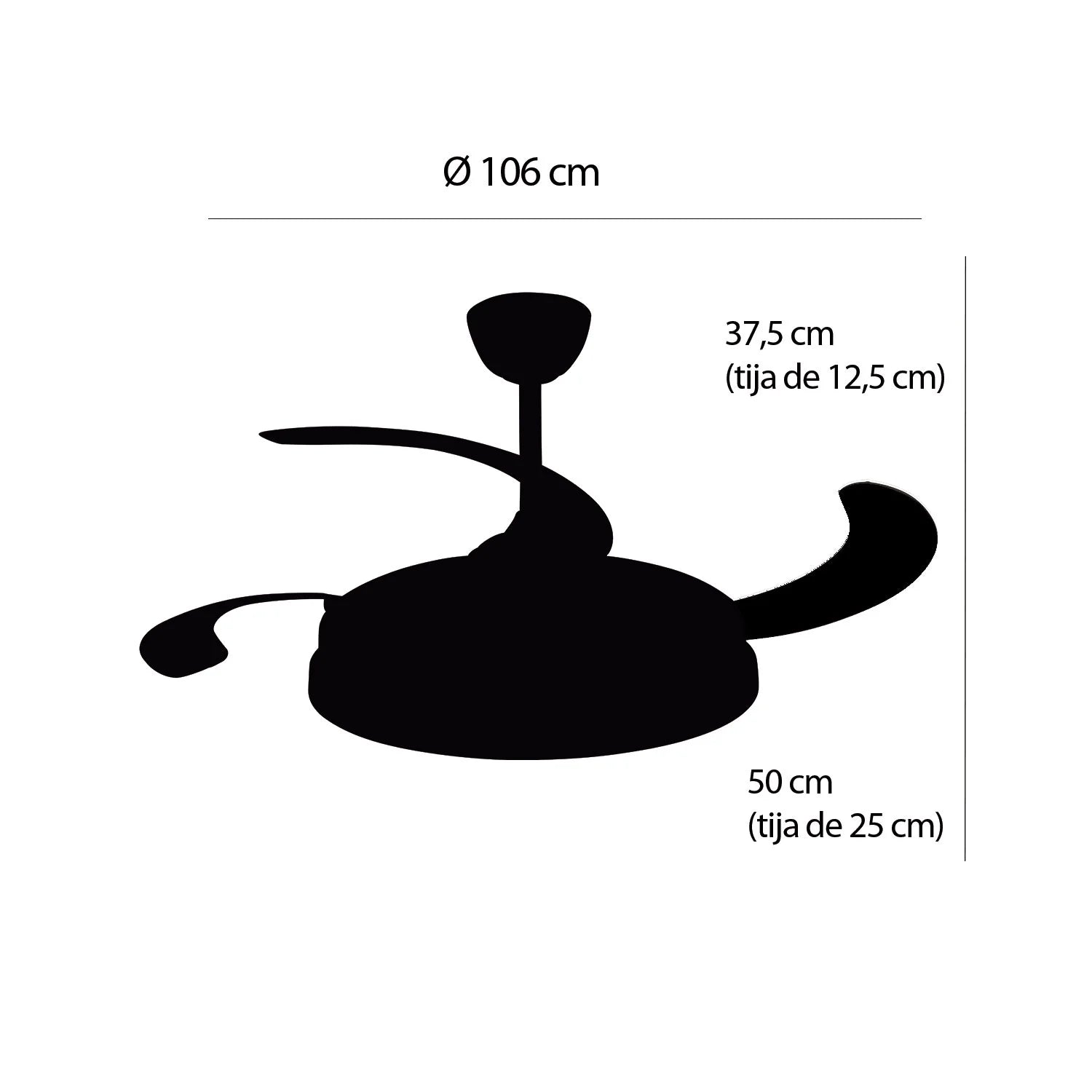 LÚZETE - VENTILATORE DA SOFFITTO LED 48W REGOLABILE CON 4 PALE PIEGHEVOLI WELLINGTON