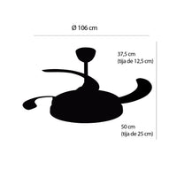 LÚZETE - VENTILATORE DA SOFFITTO LED 48W REGOLABILE CON 4 PALE PIEGHEVOLI WELLINGTON