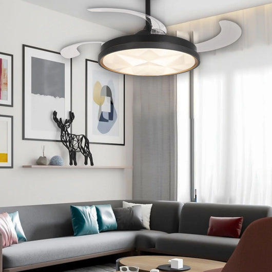 LÚZETE - VENTILATORE DA SOFFITTO LED 48W REGOLABILE CON 4 PALE PIEGHEVOLI WELLINGTON