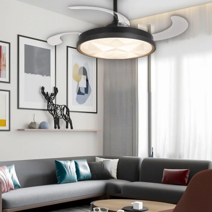 LÚZETE - VENTILATORE DA SOFFITTO LED 48W REGOLABILE CON 4 PALE PIEGHEVOLI WELLINGTON