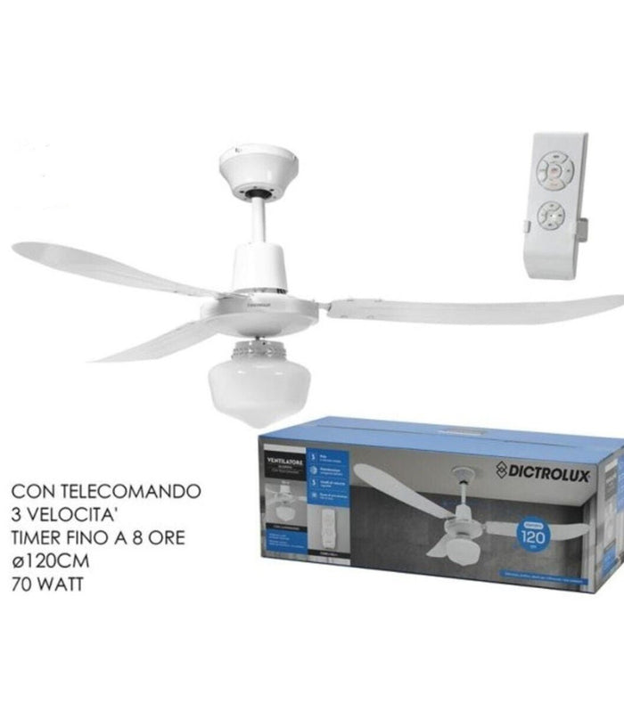 Ventilatore Da Soffitto Reversibile Con Lampadario Telecomando Integrato 70 Watt         