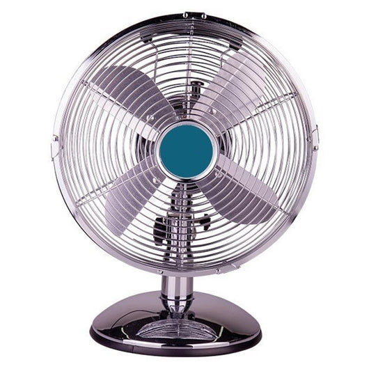 Trade Shop - Ventilatore Da Tavolo Vintage Silver 40w Con 4 Pale In Alluminio Cavo 1,8mt 6506012 -