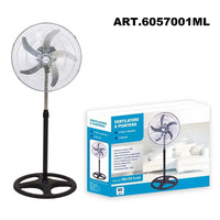 Trade Shop - Ventilatore In Acciaio 65w A Piantana Antiribaltamento Con 5 Pale 3 Velocità 6057001ml -