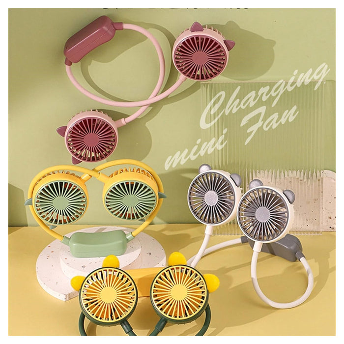 Trade Shop - Ventilatore Portatile Da Appendere Al Collo 2 Velocità Usb Ricaricabile Per Sport Viaggi -