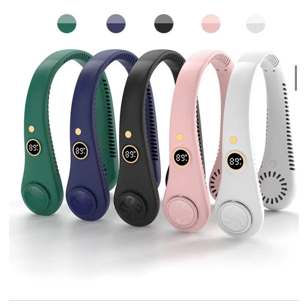 Trade Shop - Ventilatore Portatile Da Collo Ricaricabile Usb 9000mah 5 Velocità Indicatore Batteria -