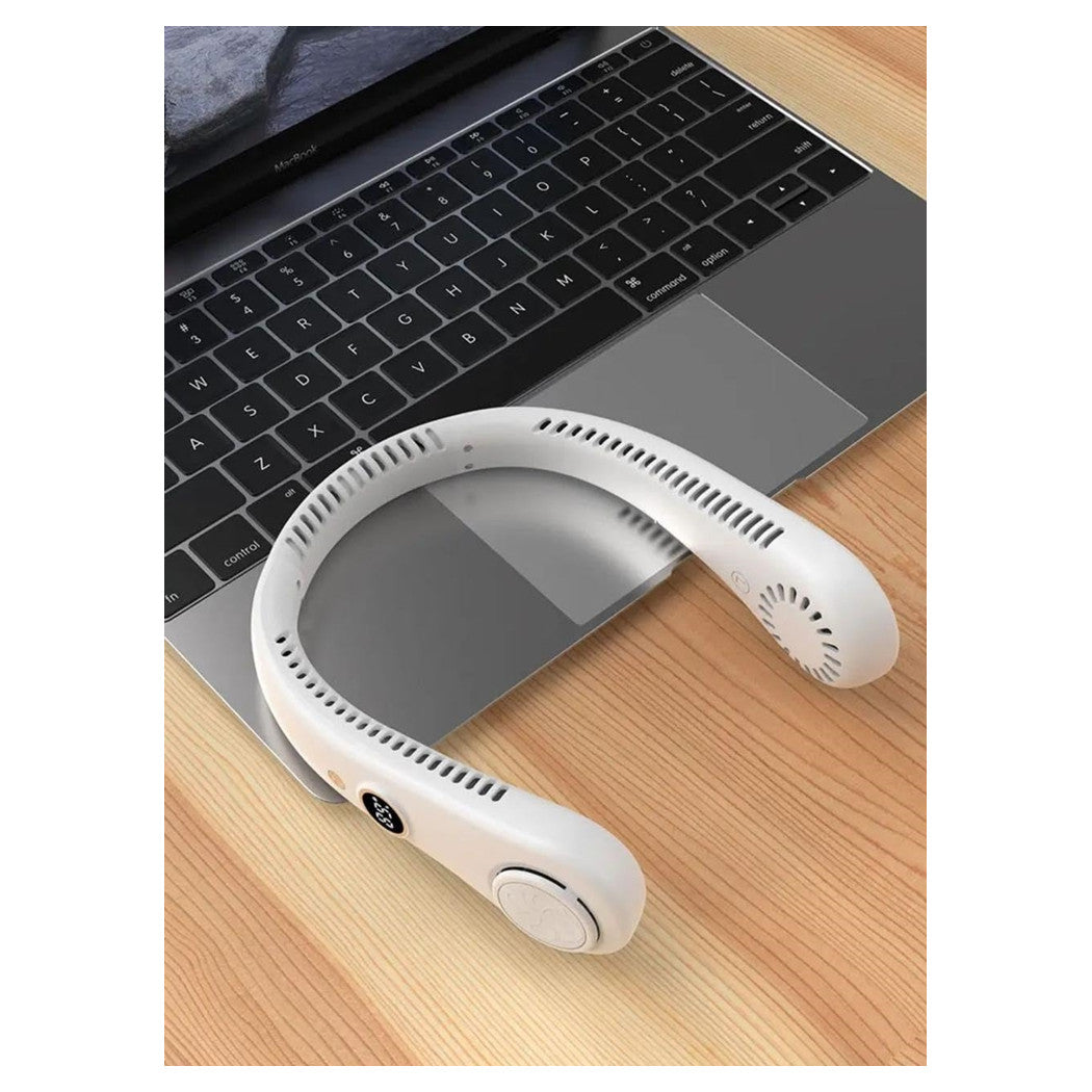 Trade Shop - Ventilatore Portatile Da Collo Ricaricabile Usb 9000mah 5 Velocità Indicatore Batteria -