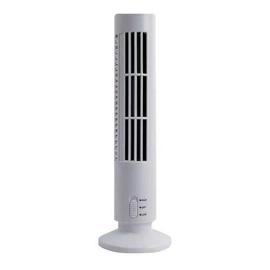 Trade Shop - Ventilatore Verticale A Torre Senza Pale Portatile Ricarica Usb 3w 2 Velocita' 11x34cm - Bianco