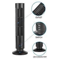 Trade Shop - Ventilatore Verticale A Torre Senza Pale Portatile Ricarica Usb 3w 2 Velocita' 11x34cm -
