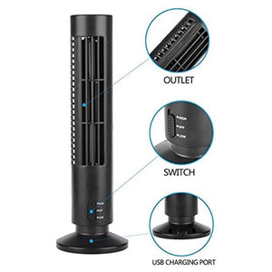 Trade Shop - Ventilatore Verticale A Torre Senza Pale Portatile Ricarica Usb 3w 2 Velocita' 11x34cm -