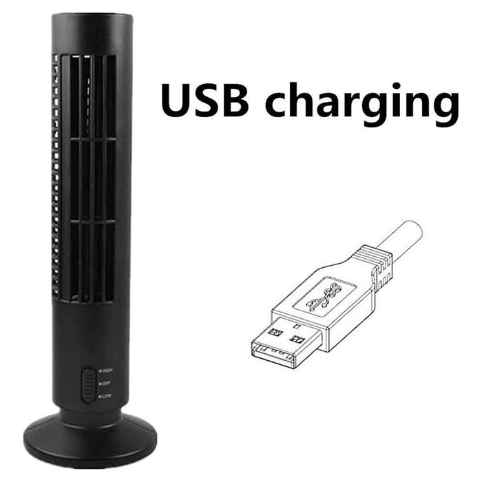 Trade Shop - Ventilatore Verticale A Torre Senza Pale Portatile Ricarica Usb 3w 2 Velocita' 11x34cm -