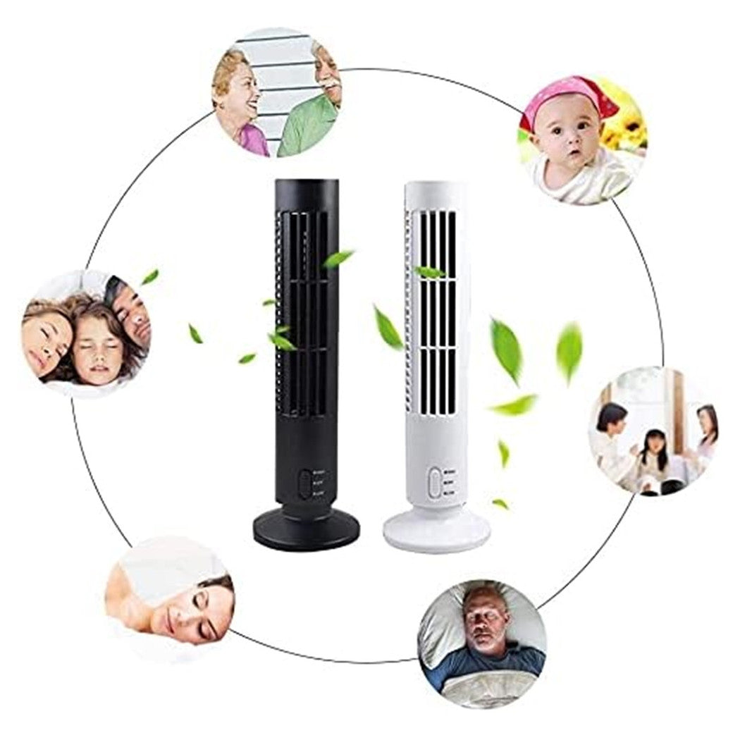 Trade Shop - Ventilatore Verticale A Torre Senza Pale Portatile Ricarica Usb 3w 2 Velocita' 11x34cm -