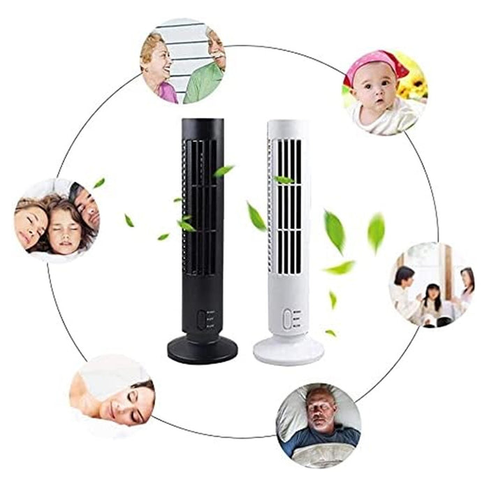 Trade Shop - Ventilatore Verticale A Torre Senza Pale Portatile Ricarica Usb 3w 2 Velocita' 11x34cm -