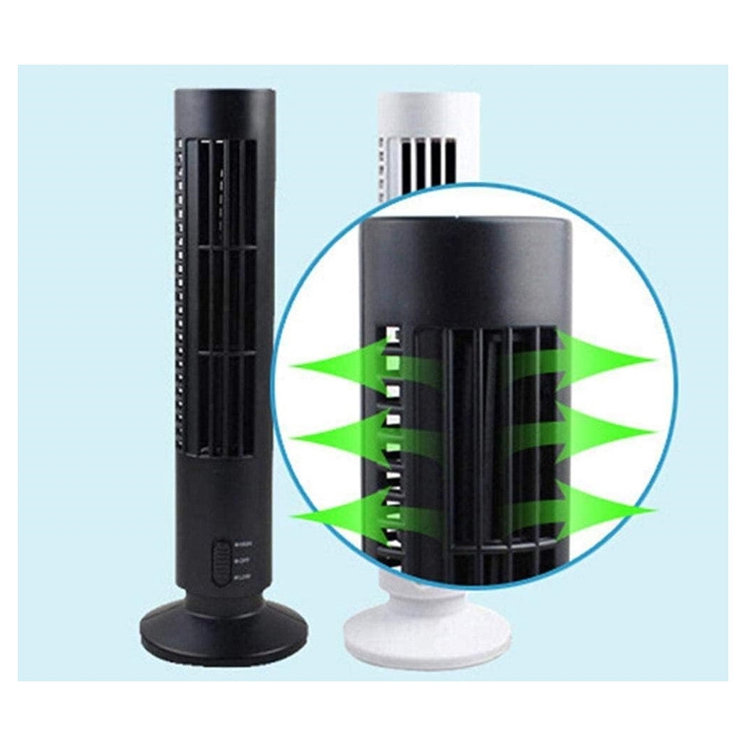 Trade Shop - Ventilatore Verticale A Torre Senza Pale Portatile Ricarica Usb 3w 2 Velocita' 11x34cm -
