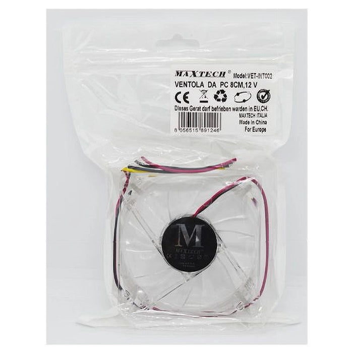 Ventola Pc 80 Mm Raffreddamento Case Crystal Trasparente Sileziosa Maxtech Vet-int002         