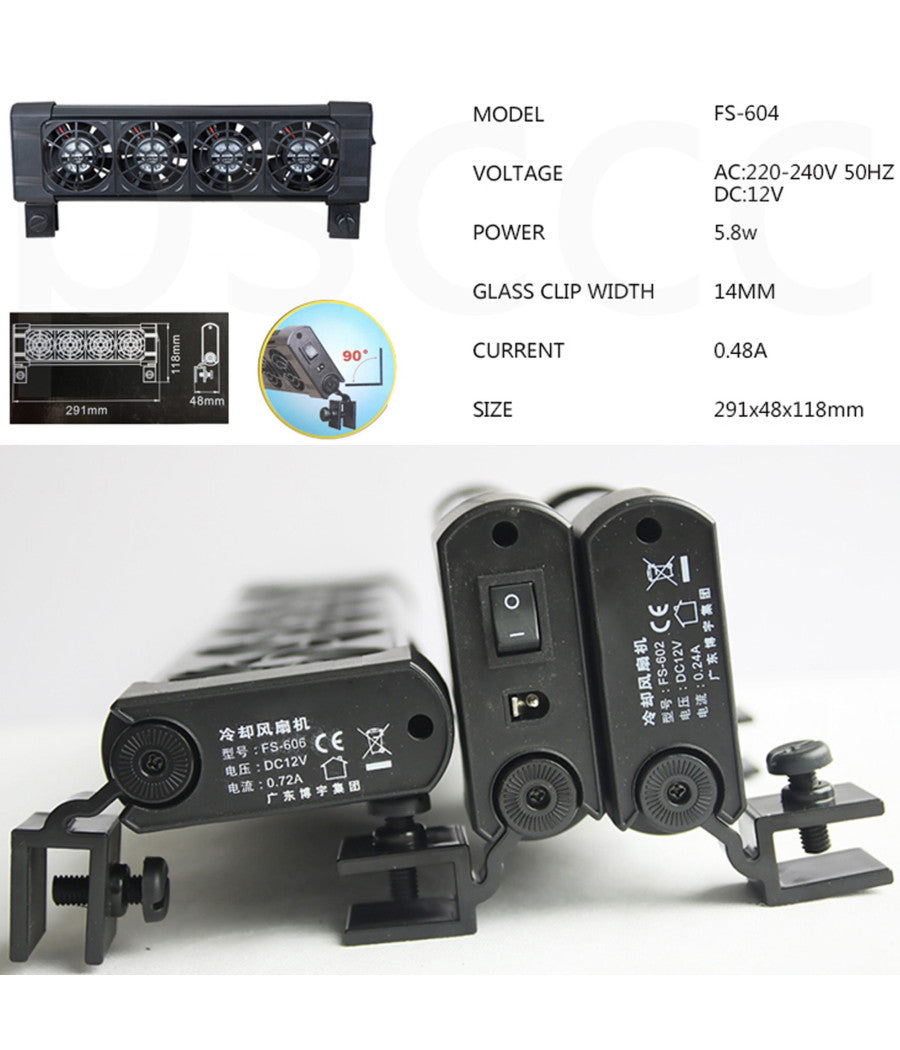 Ventola Raffreddamento Fs604 Per Acquario 4 Ventole Acqua Acquario Dolce Marino         