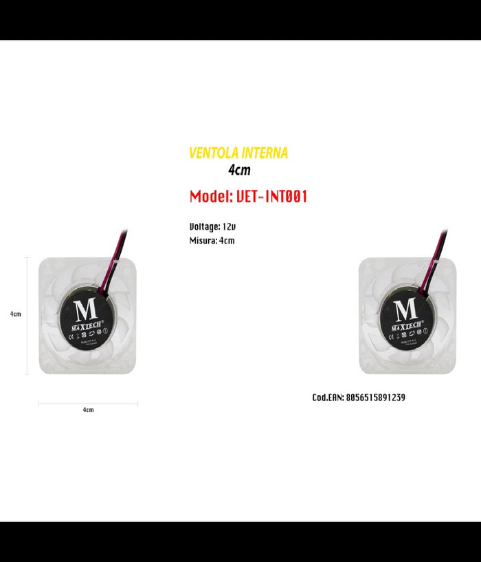 Ventola Raffreddamento Pc Computer Laptop Interna 4cm Silenziosa Maxtech Vet-int001         