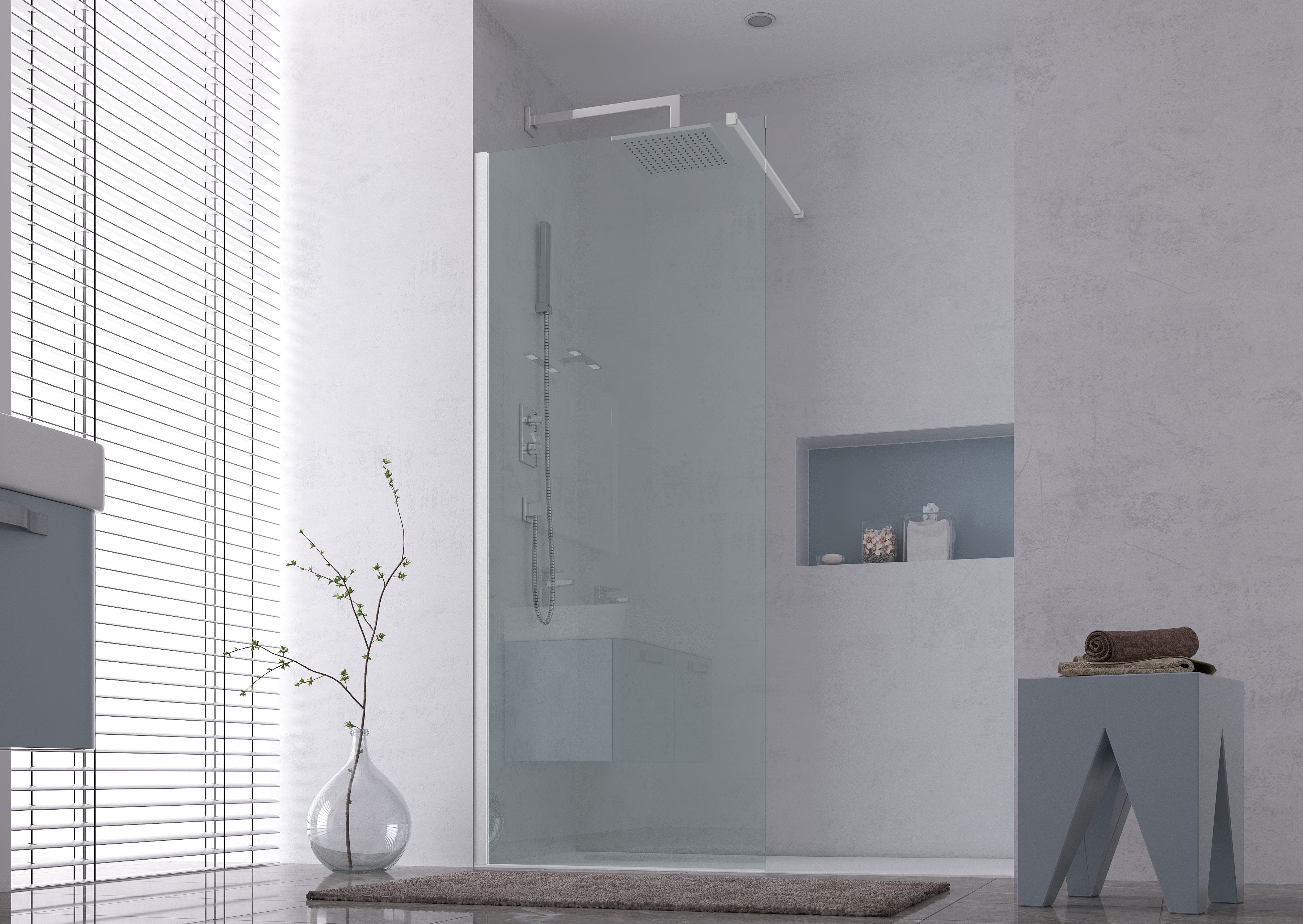 Parete doccia Walk-in da 120 CM H 200 Vetro Trasparente Profilo Bianco in pvc mod. Venus